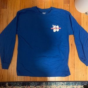 bright blue trader joe’s long sleeve crewneck shirt size small
